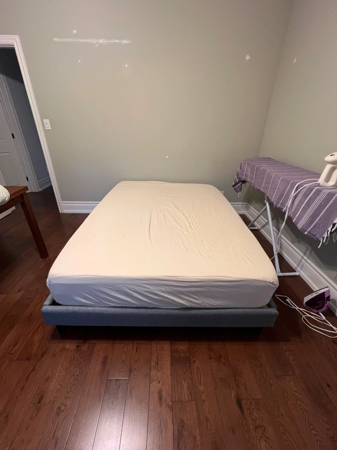 Grey Upholstered Bed Frame with mattress