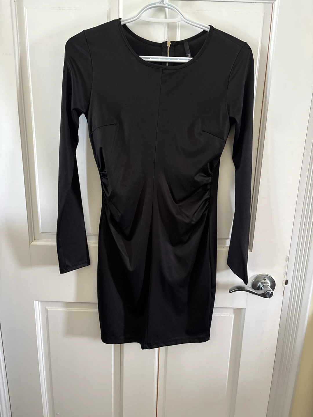 Black Ruched Long Sleeve Dress