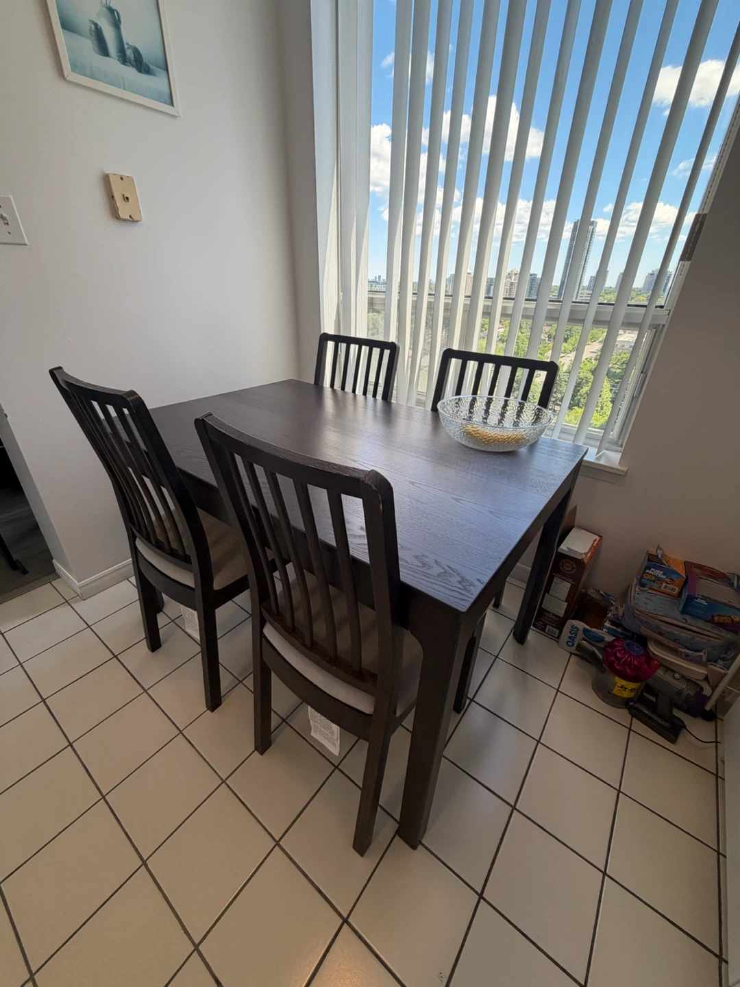 Dark Wood Dining Table with 4 Chairs