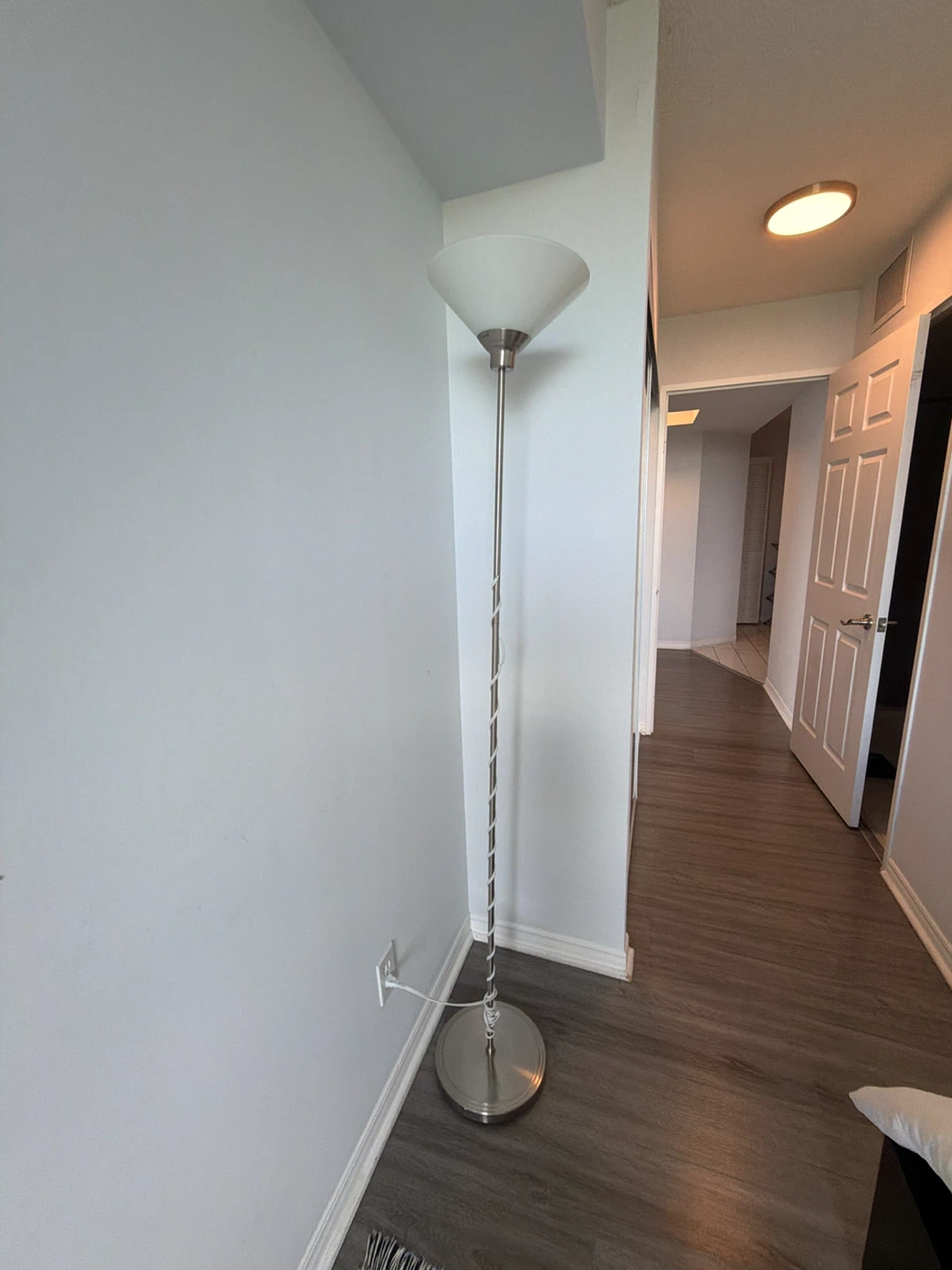 Silver Floor Lamp with Frosted Cone Shade
