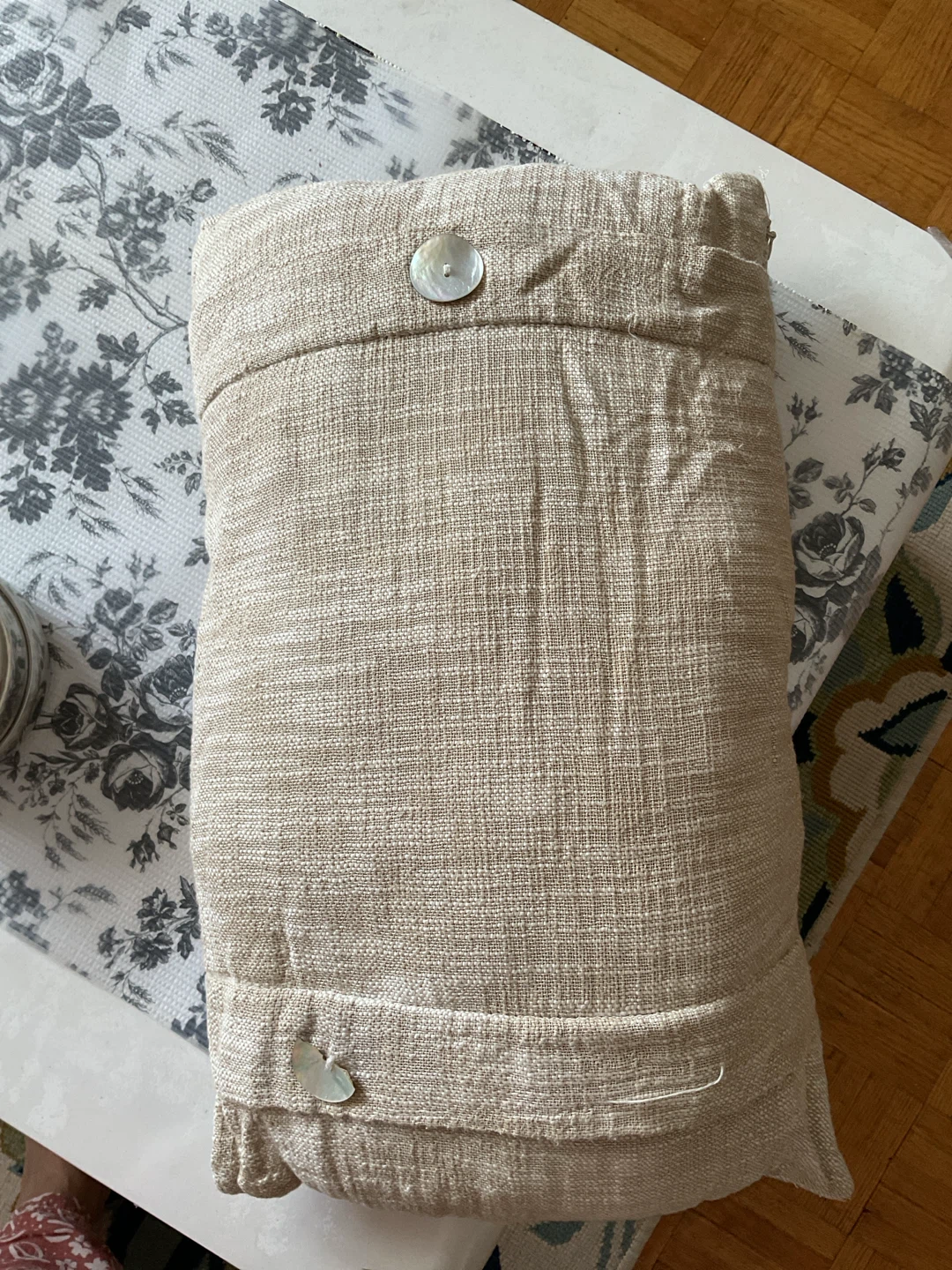 Beige Textured Decorative Pillow with Shell Buttons