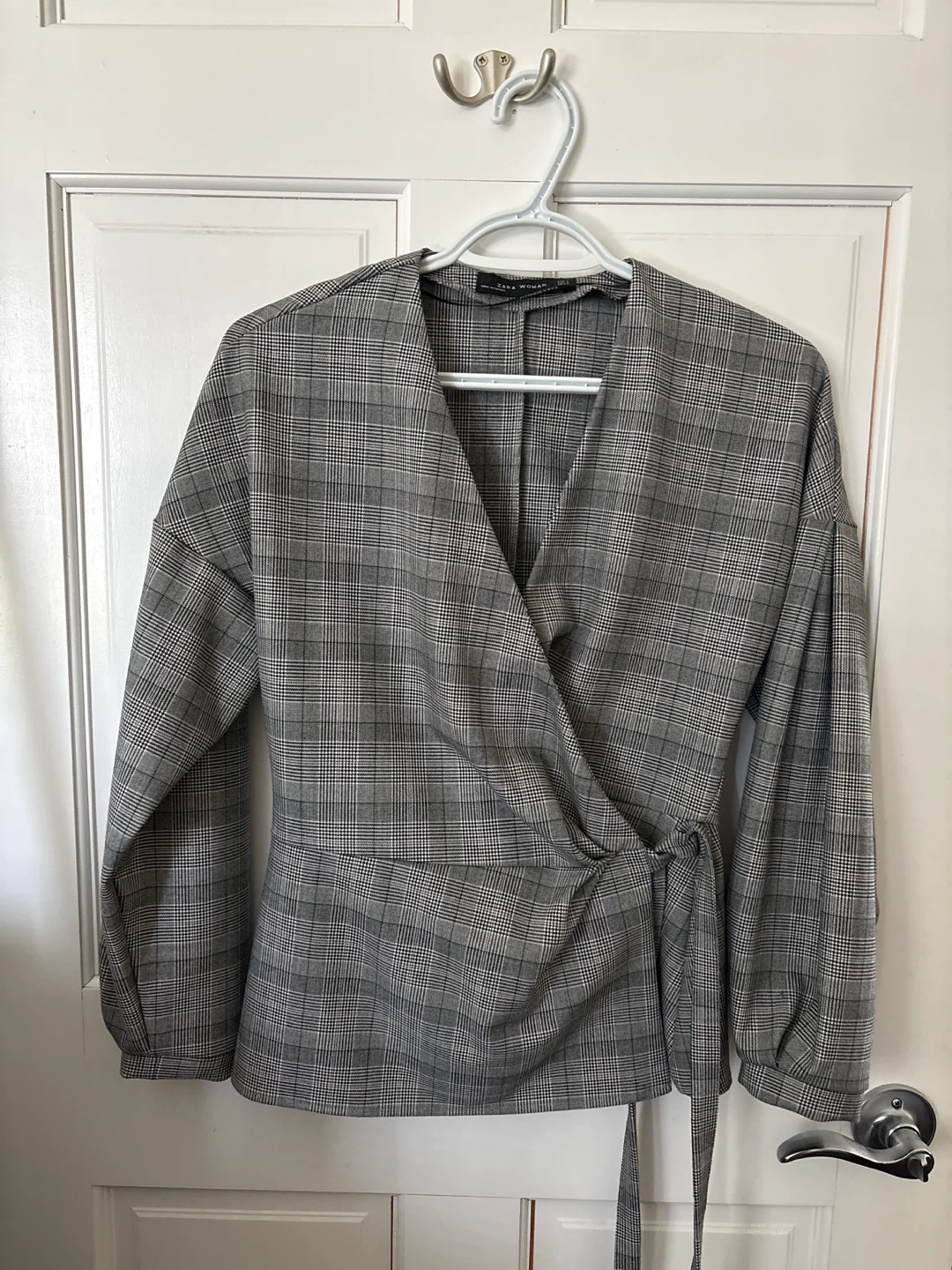 Zara Woman Plaid Wrap Blouse