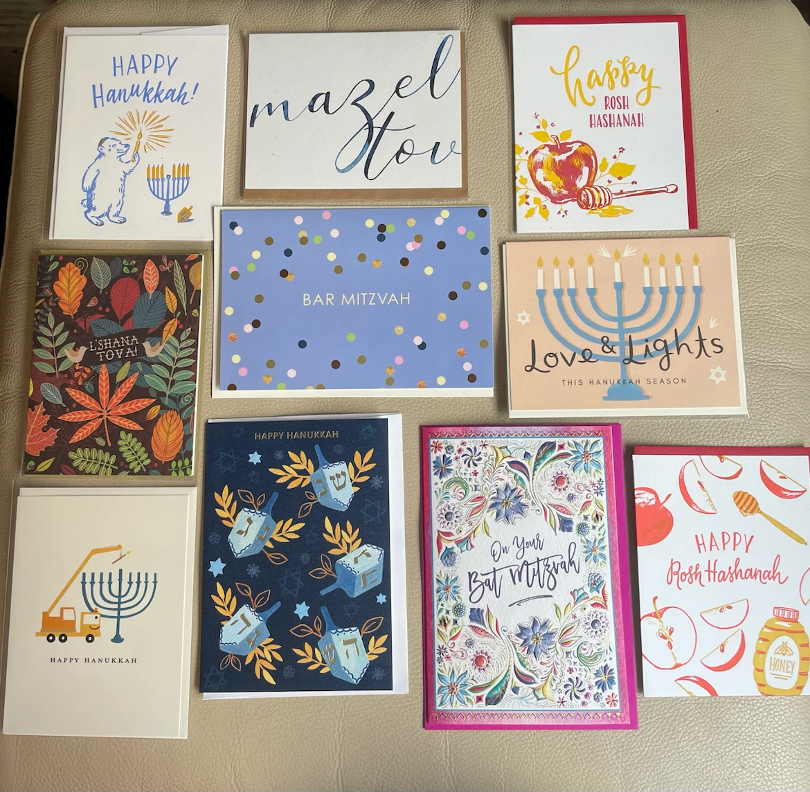 Set of 10 assorted Judaica  Holiday Cards