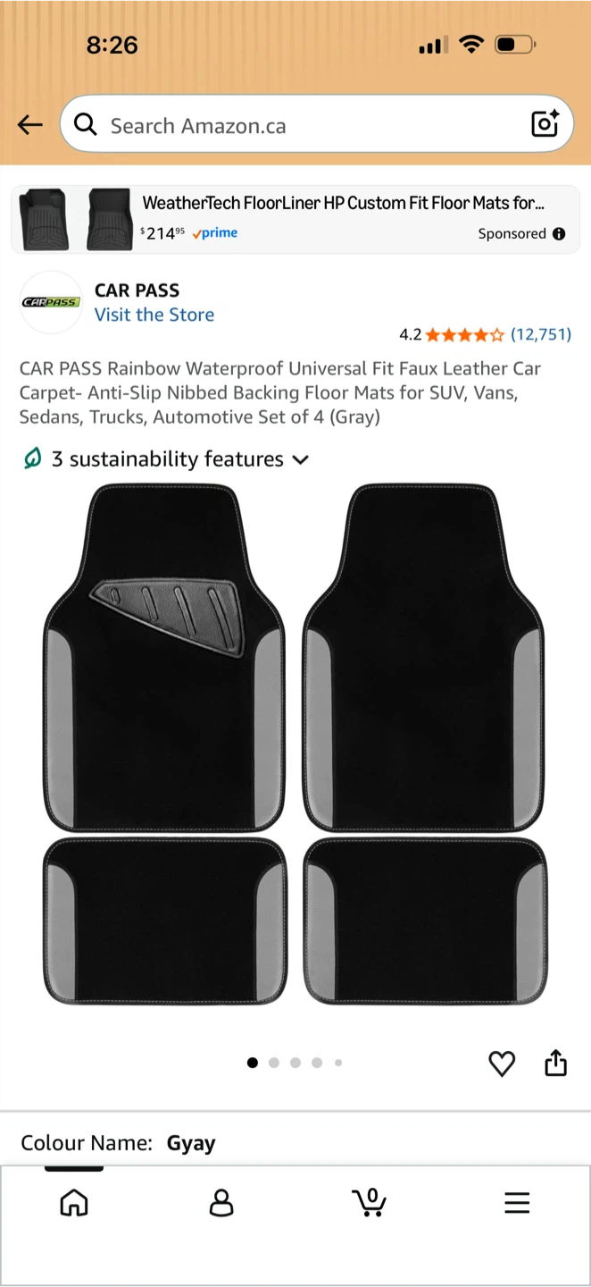 CAR PASS Universal Fit Faux Leather Car Floor Mats - Gray