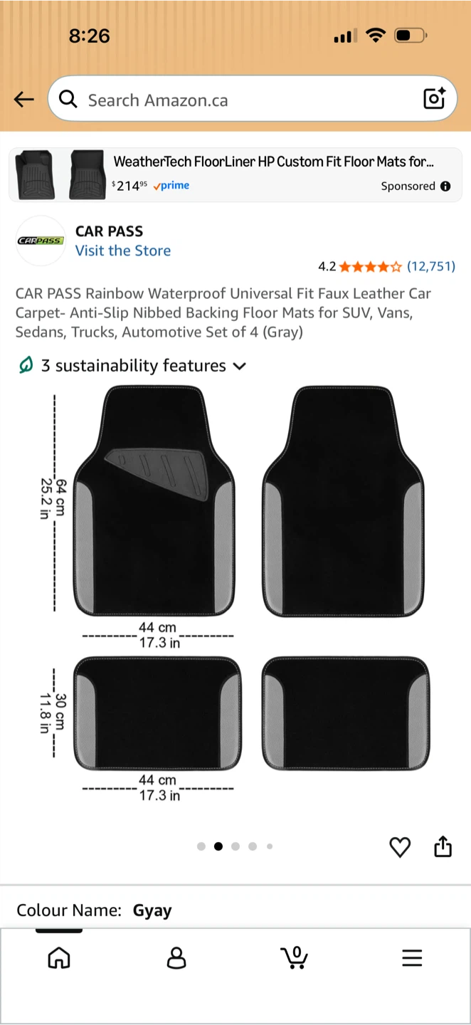 CAR PASS Universal Fit Faux Leather Car Floor Mats - Gray - photo 2