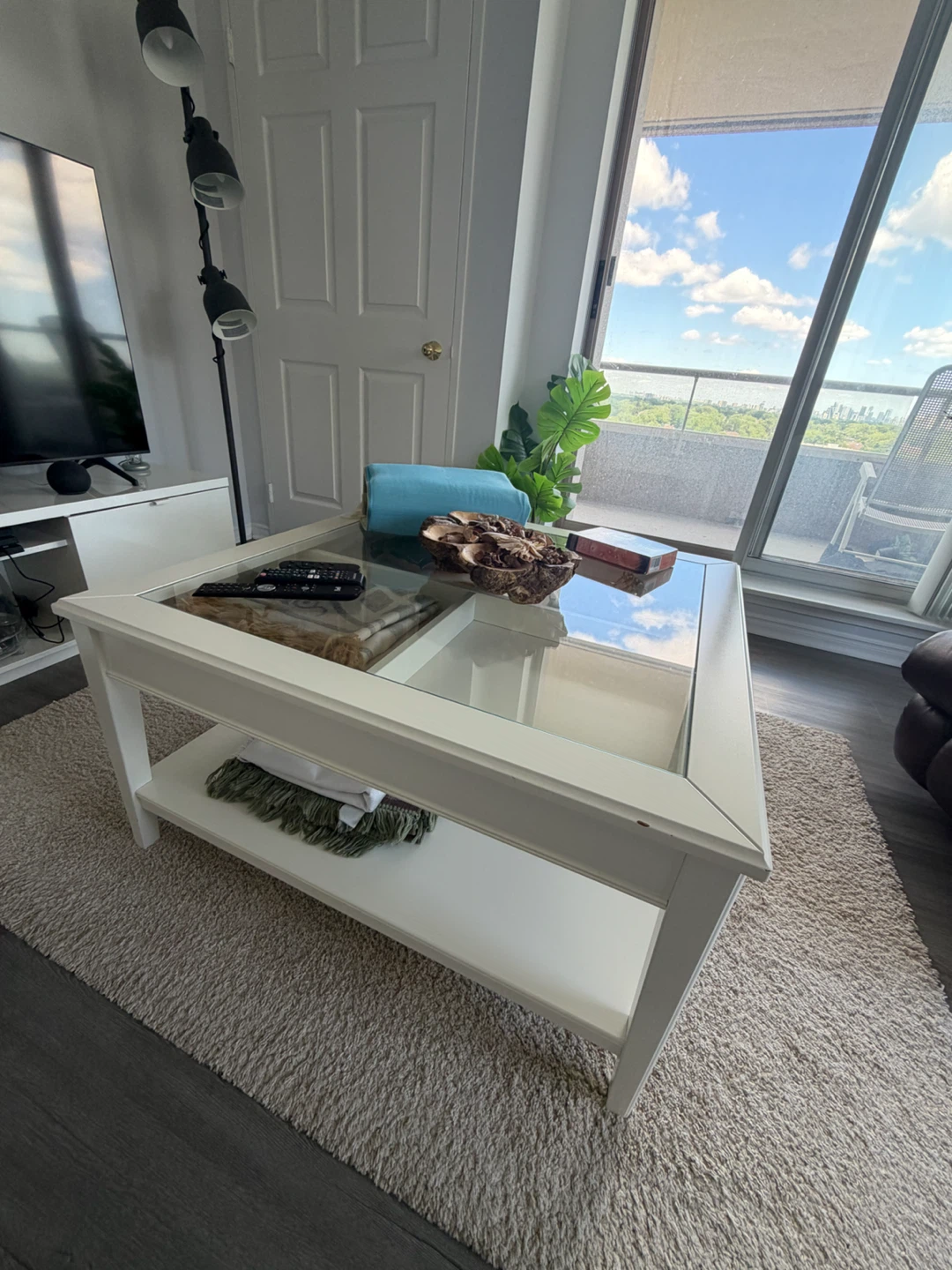 White Coffee Table with Glass Top