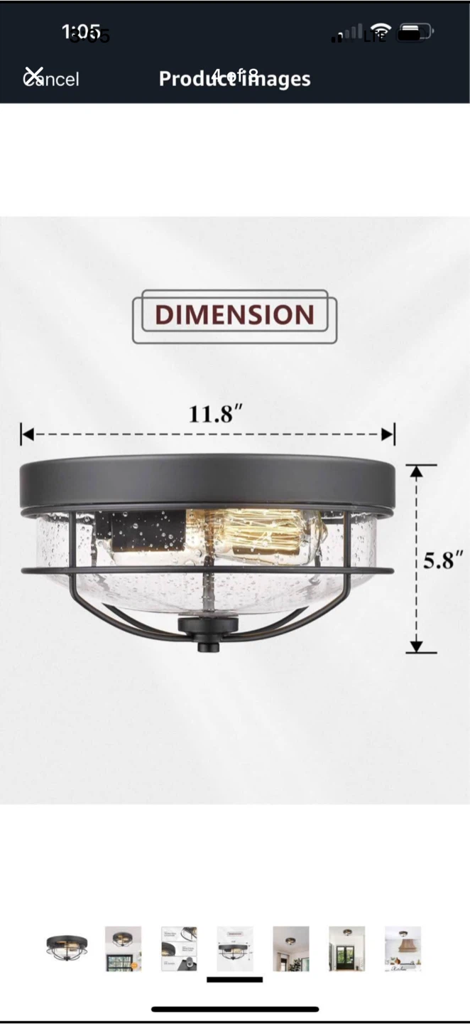 Flush Mount Ceiling Light Fixture with Seeded Glass Shade - photo 2