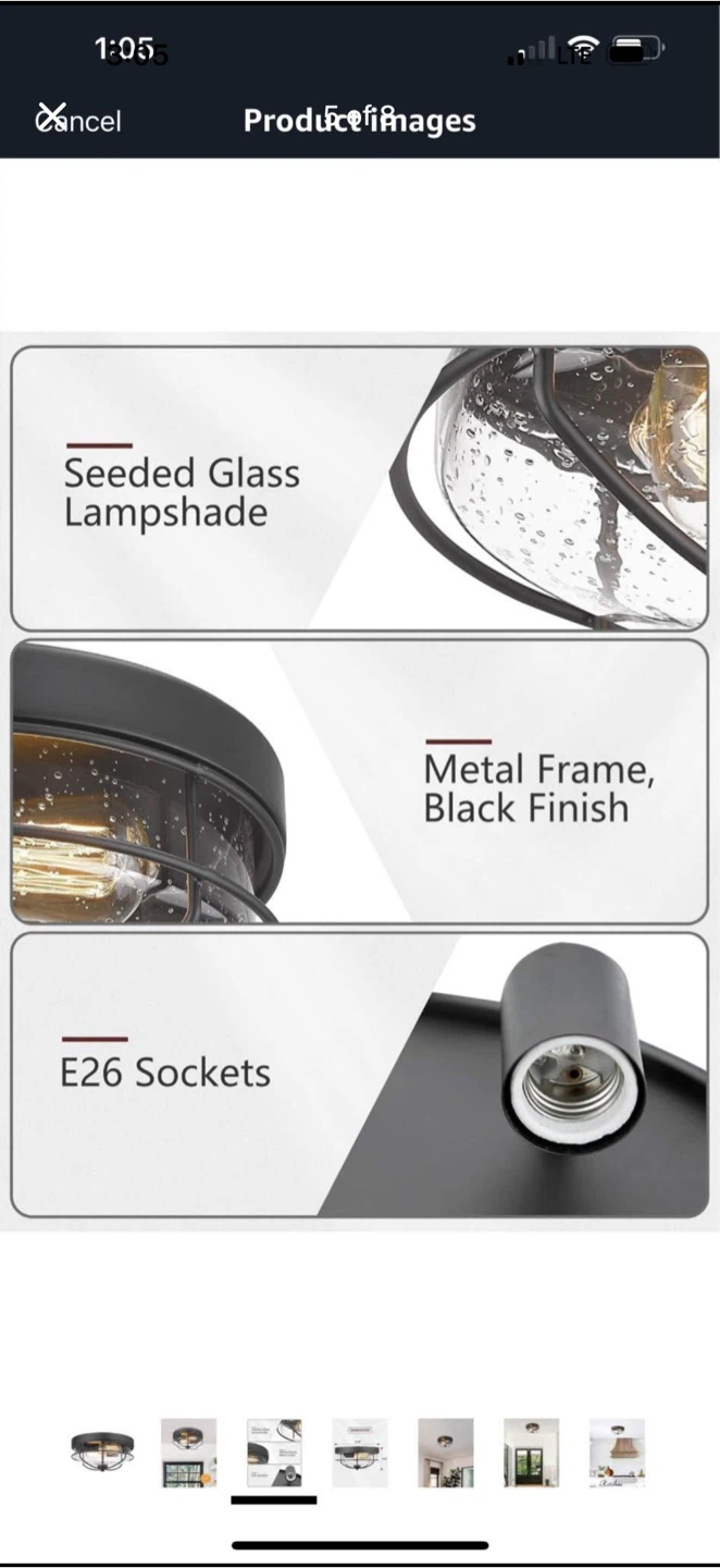 Flush Mount Ceiling Light Fixture with Seeded Glass Shade - photo 3