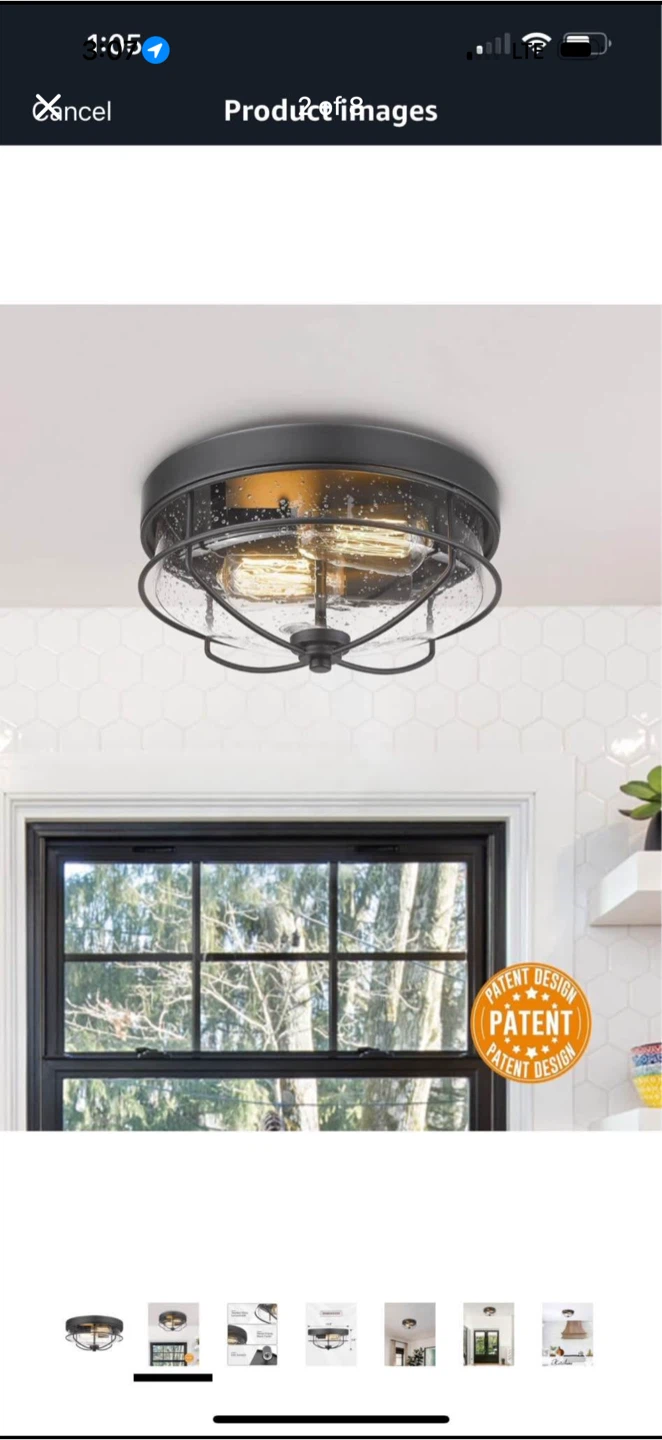 Flush Mount Ceiling Light Fixture with Seeded Glass Shade - photo 4