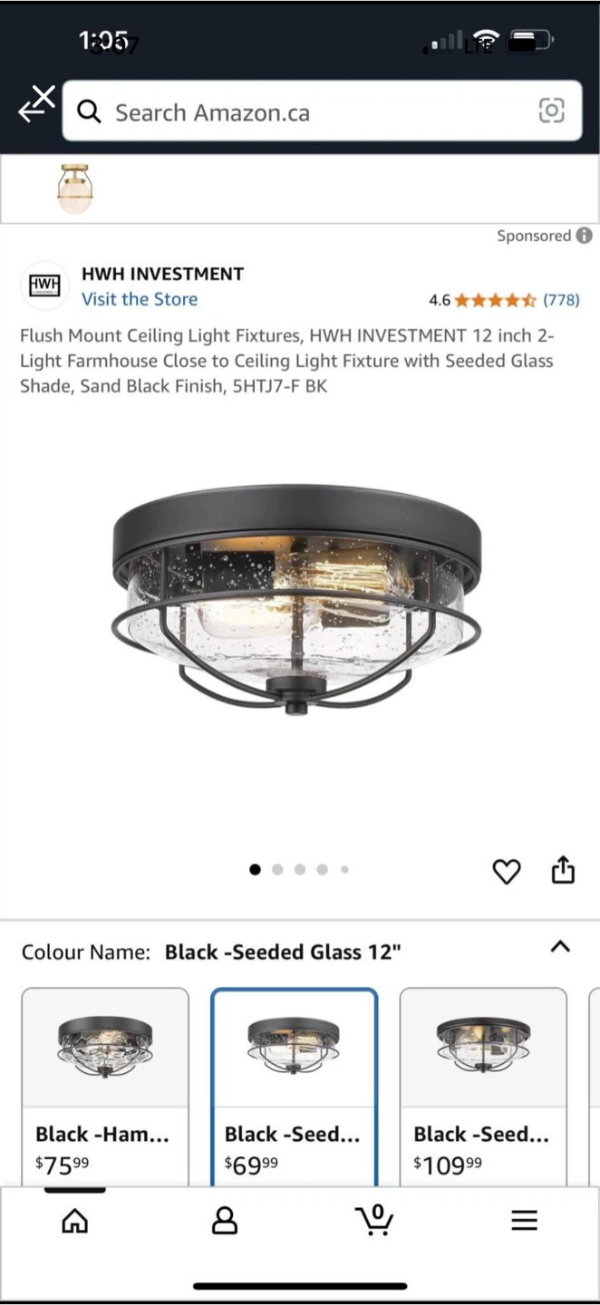Flush Mount Ceiling Light Fixture with Seeded Glass Shade - photo 5