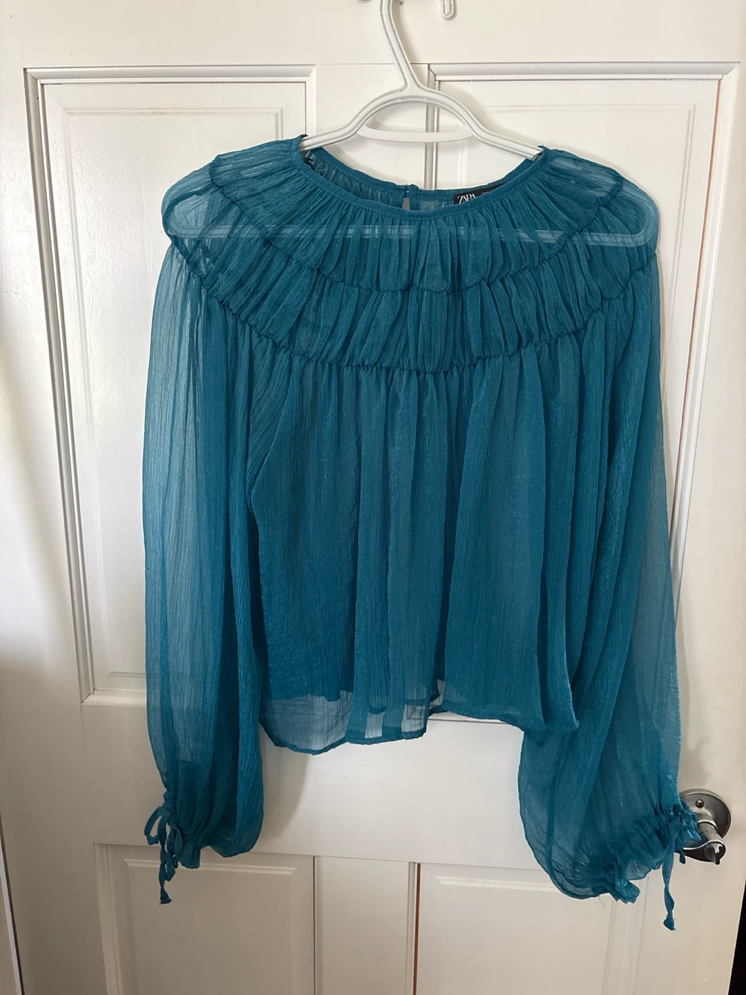 ZARA Teal Sheer Blouse