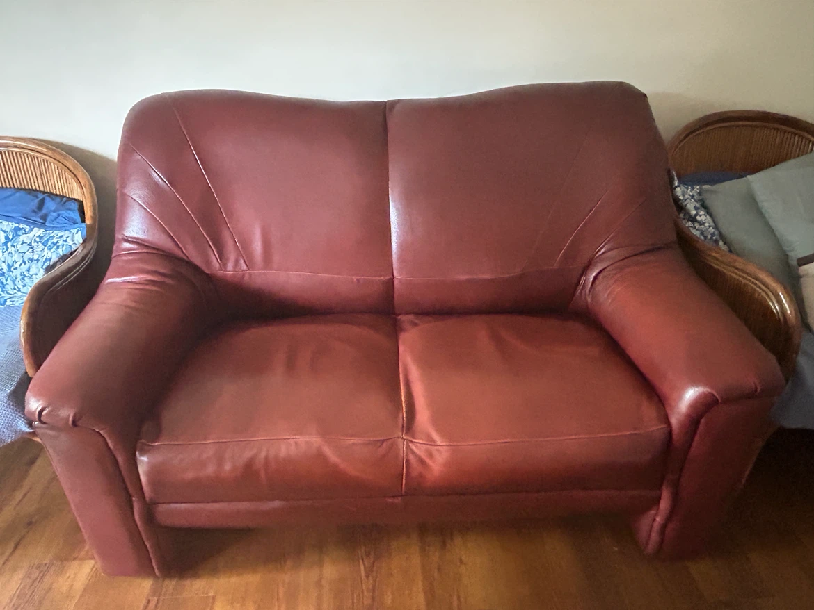 Red  brown Leather Loveseat