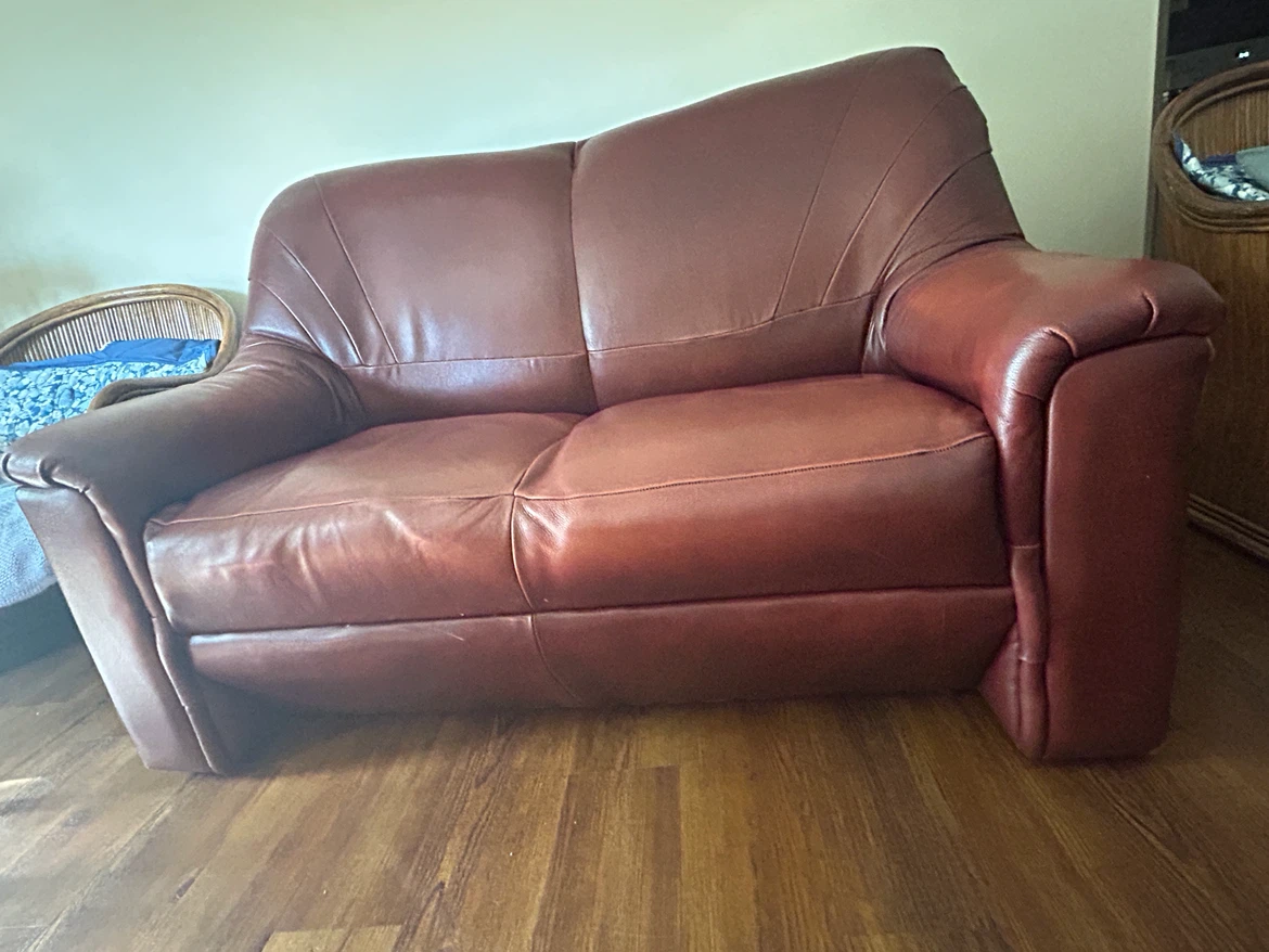 Red  brown Leather Loveseat - photo 2