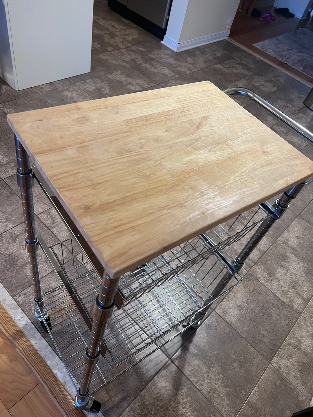 Rolling Kitchen Cart with Wood Top