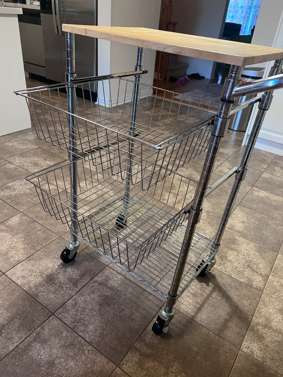 Rolling Kitchen Cart with Wood Top - photo 3