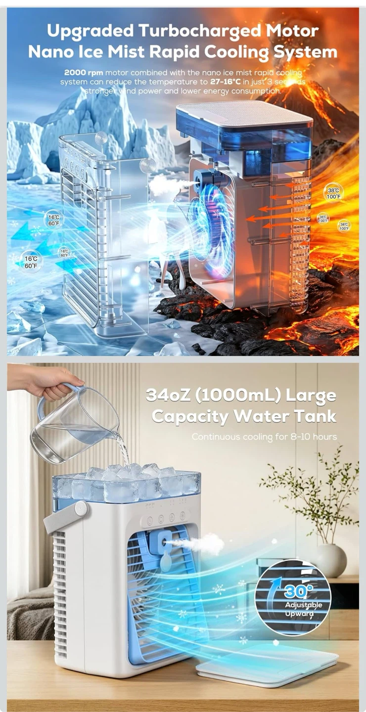Portable Mini Air Cooler with 1000ml Water Tank - photo 3