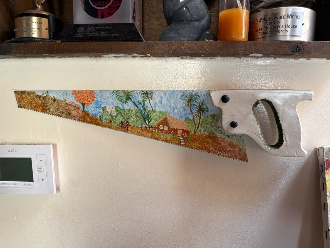 Hand-Painted Saw with Tropical Scene