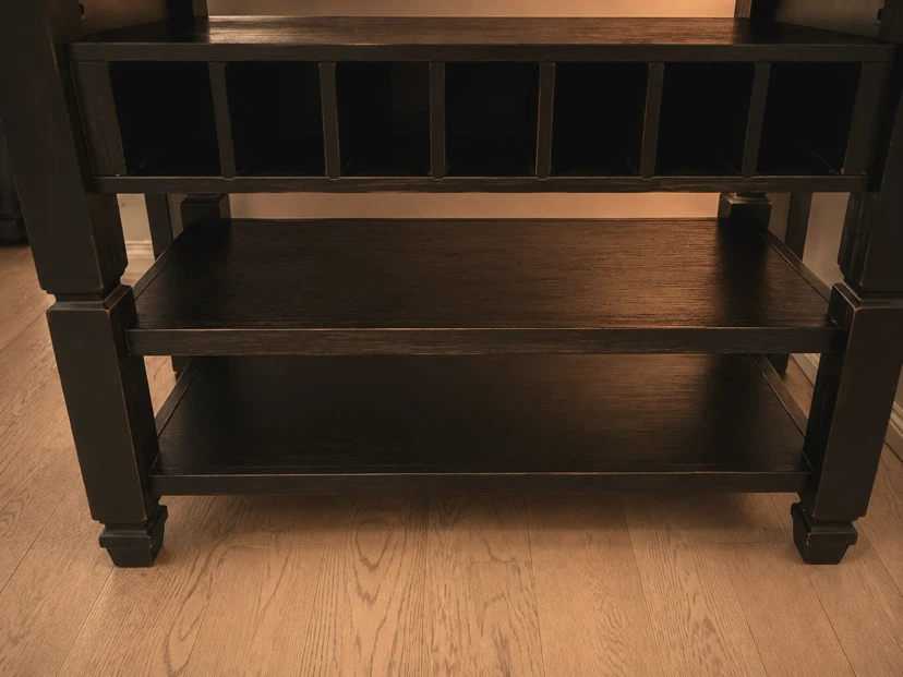 Dark Wood Dining Set with Wine Rack Shelf - photo 2