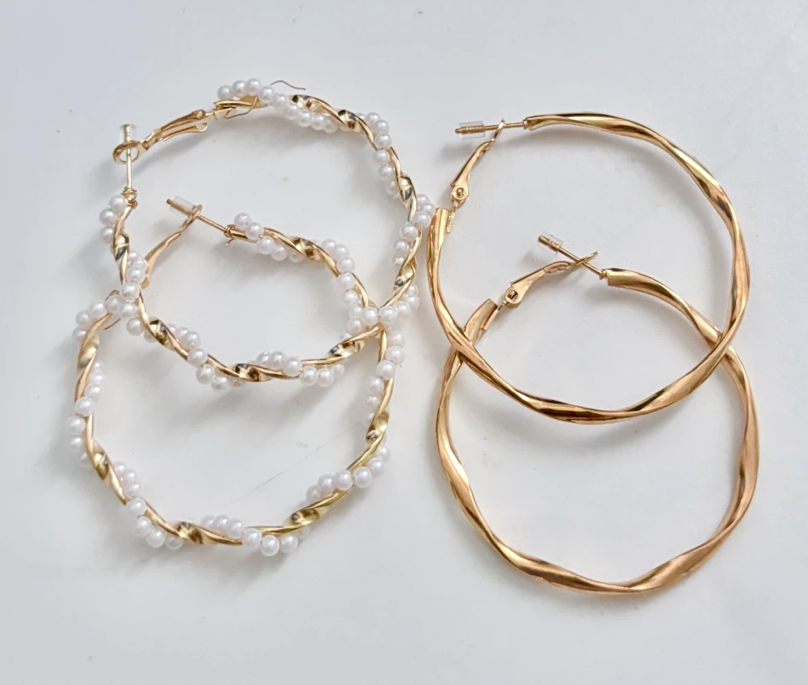 Gold Tone Hoop Earrings with Faux Pearls
