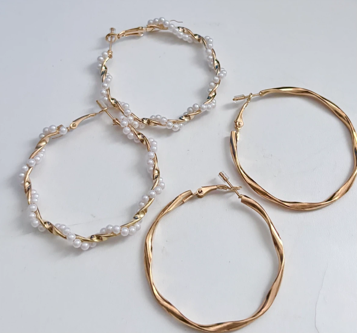 Gold Tone Hoop Earrings with Faux Pearls - photo 2