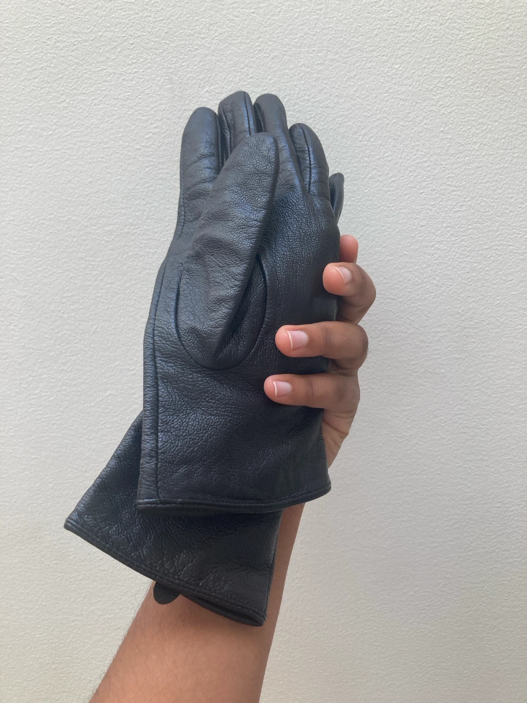 Black Leather Gloves with Button Detail - photo 2
