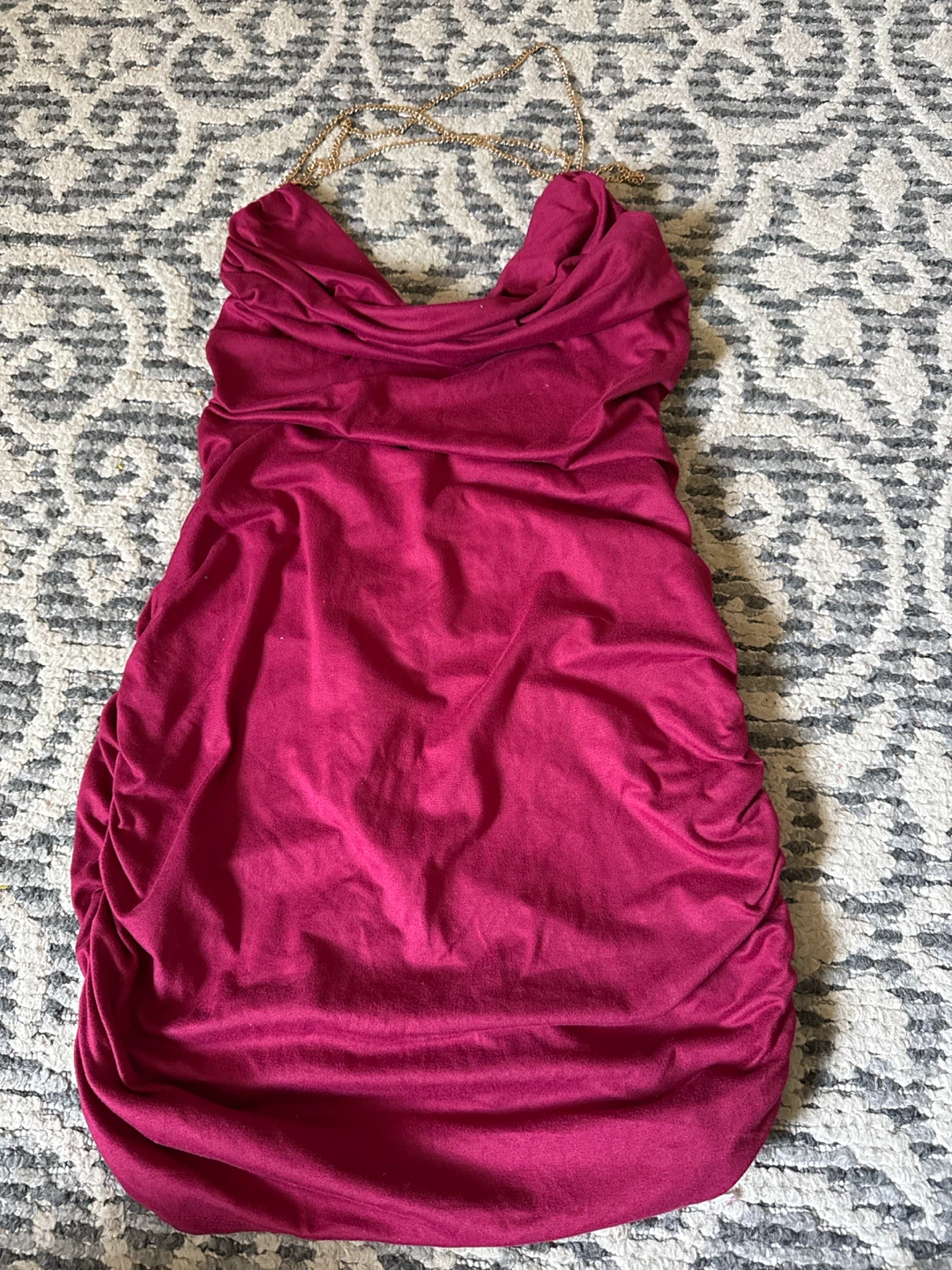 Women's Ruched Halter Dress with Gold Chain free size