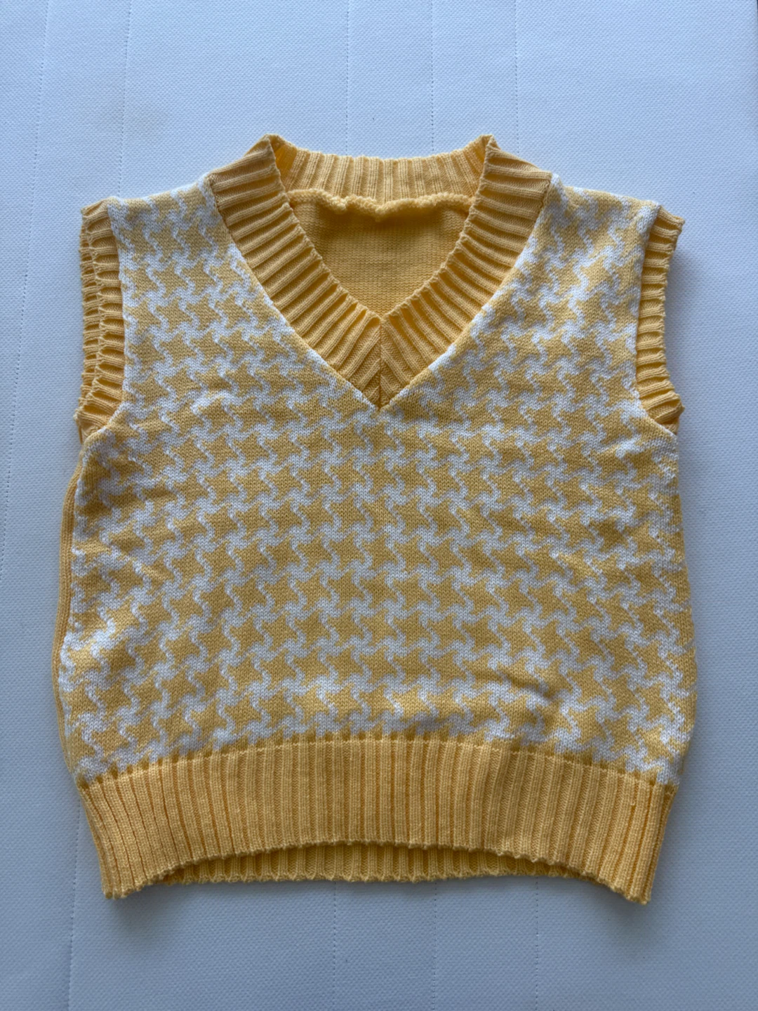 Yellow Houndstooth Knit Vest