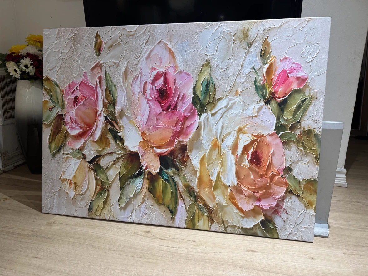 Textured Rose Floral Wall Art Canvas Painting - photo 2