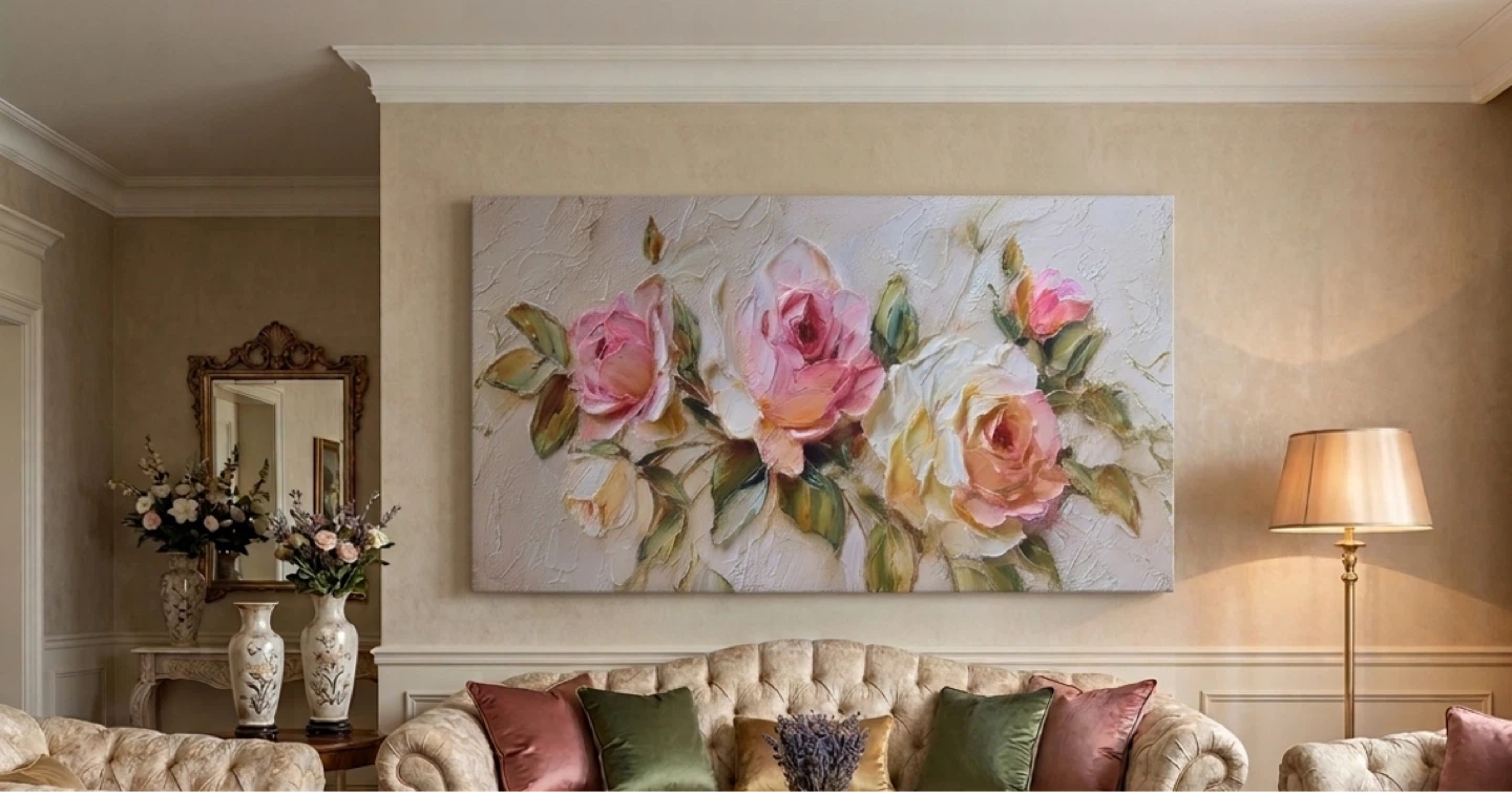 Textured Rose Floral Wall Art Canvas Painting