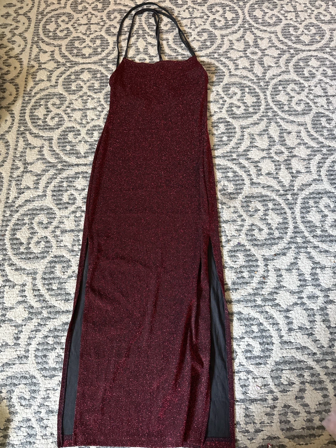 Sparkly Red Maxi Dress with Double Slits Size small