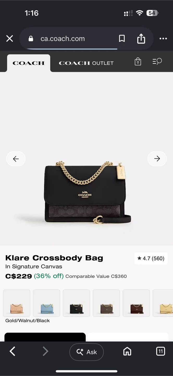 Coach Klare Crossbody Bag in Signature Canvas