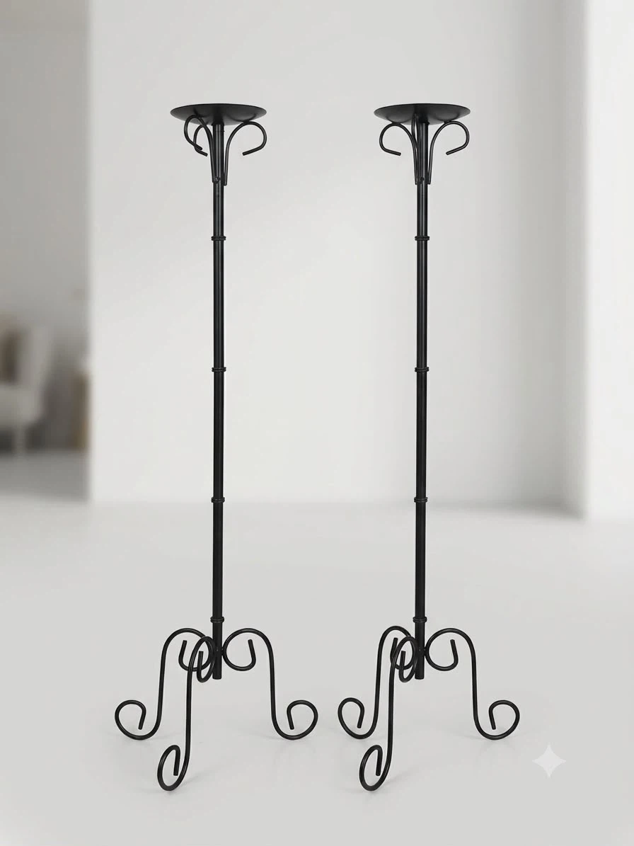 Set of 2 Black Metal Floor Candle Holders - photo 4