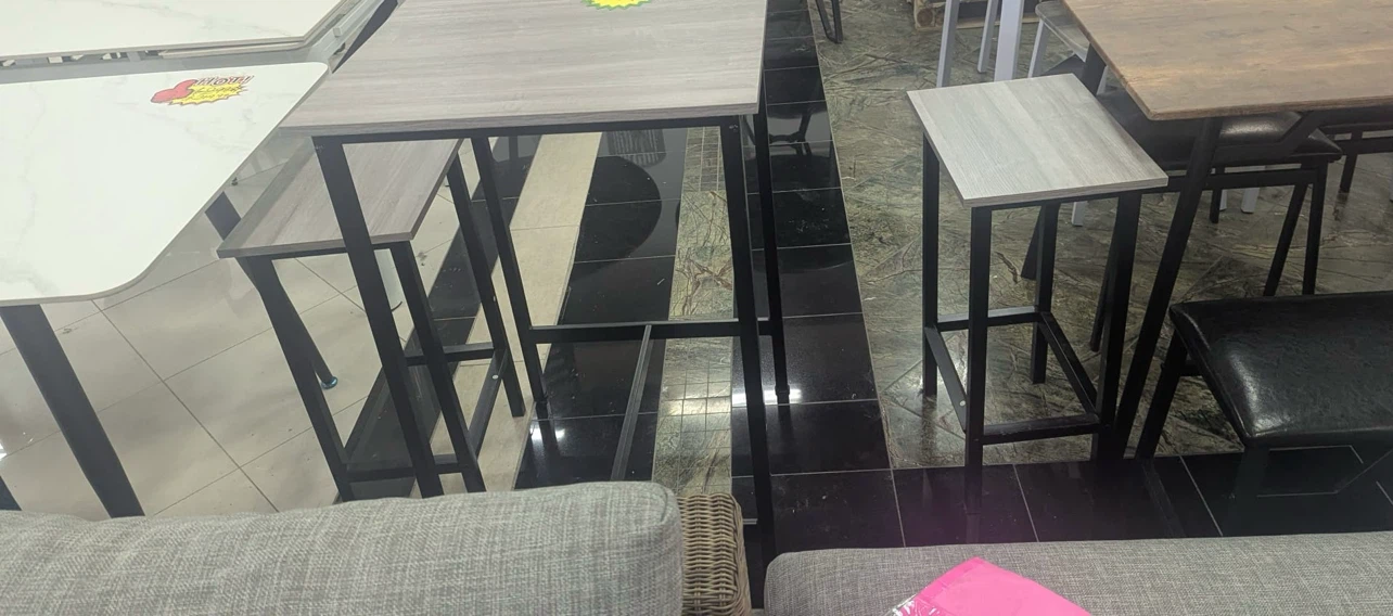 Tall bar table with wood-look top ( brand new )