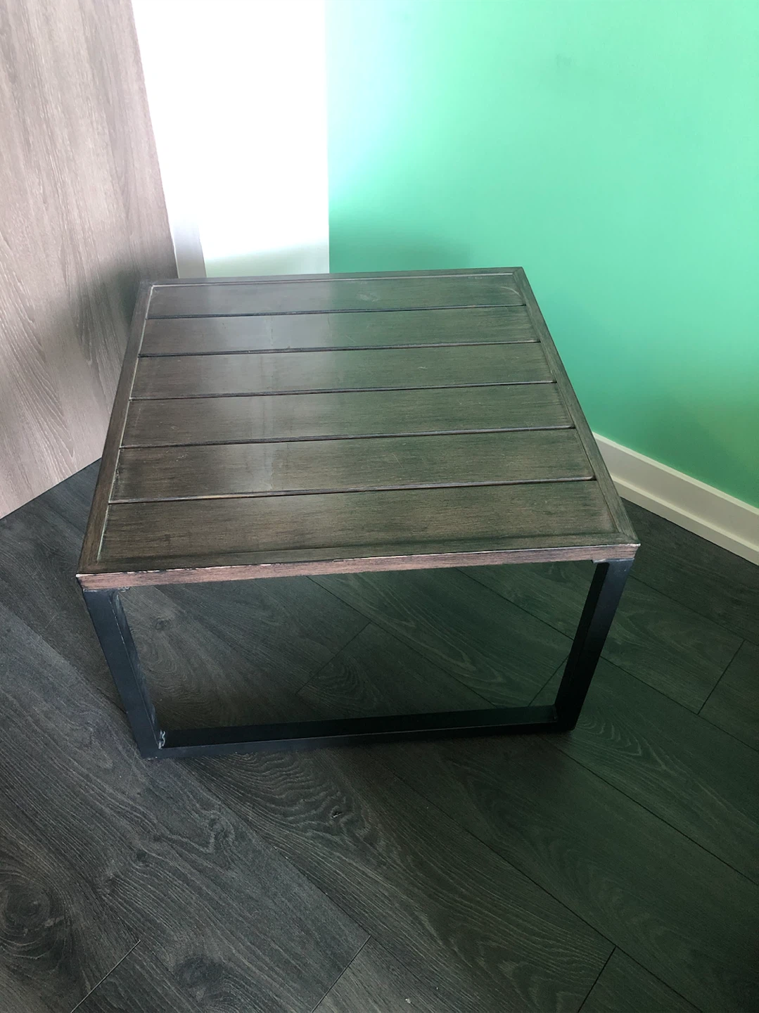 Faux-Wood Metal Patio Table