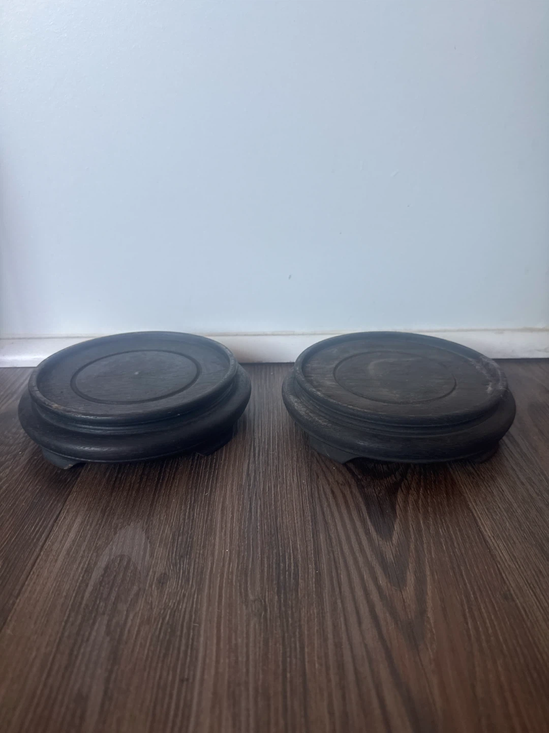 Pair of Black Wooden Display Stands