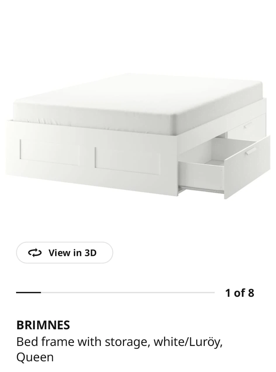 IKEA BRIMNES Bed Frame with Storage, Queen Mattress set