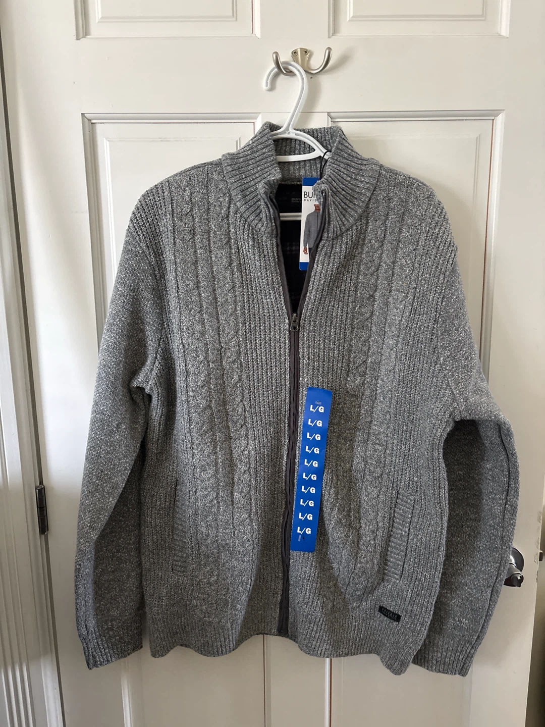 Buffalo Menswear Grey Cable Knit Full Zip Sweater