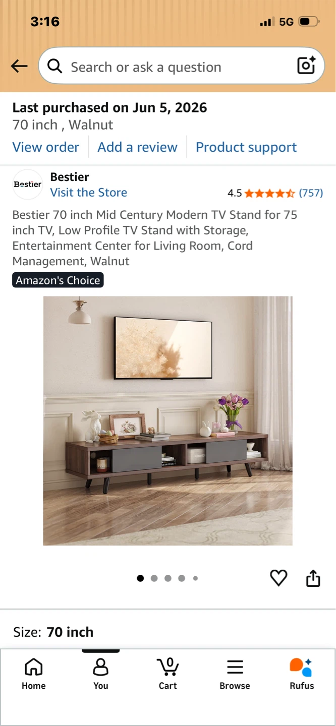 Bestier 70 inch TV Stand - Walnut