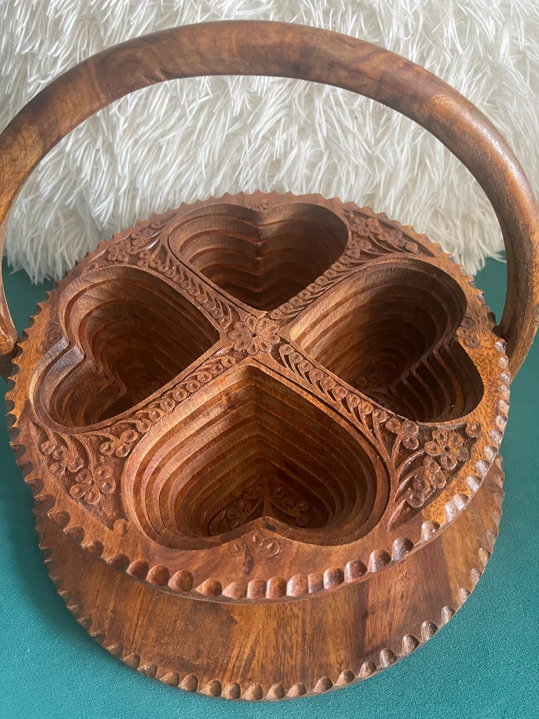 Wooden Folding Basket with Heart Design