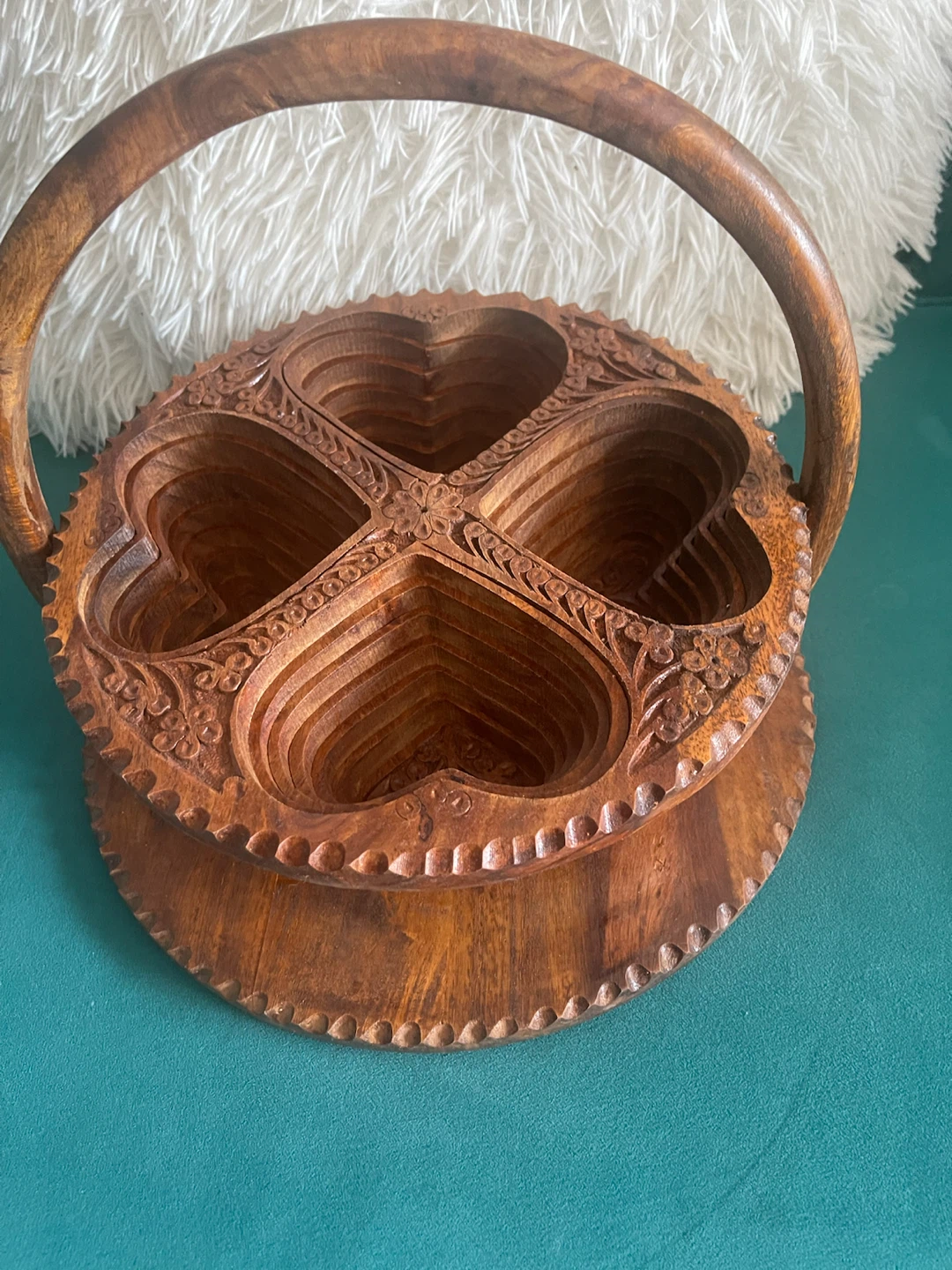 Wooden Folding Basket with Heart Design - photo 5