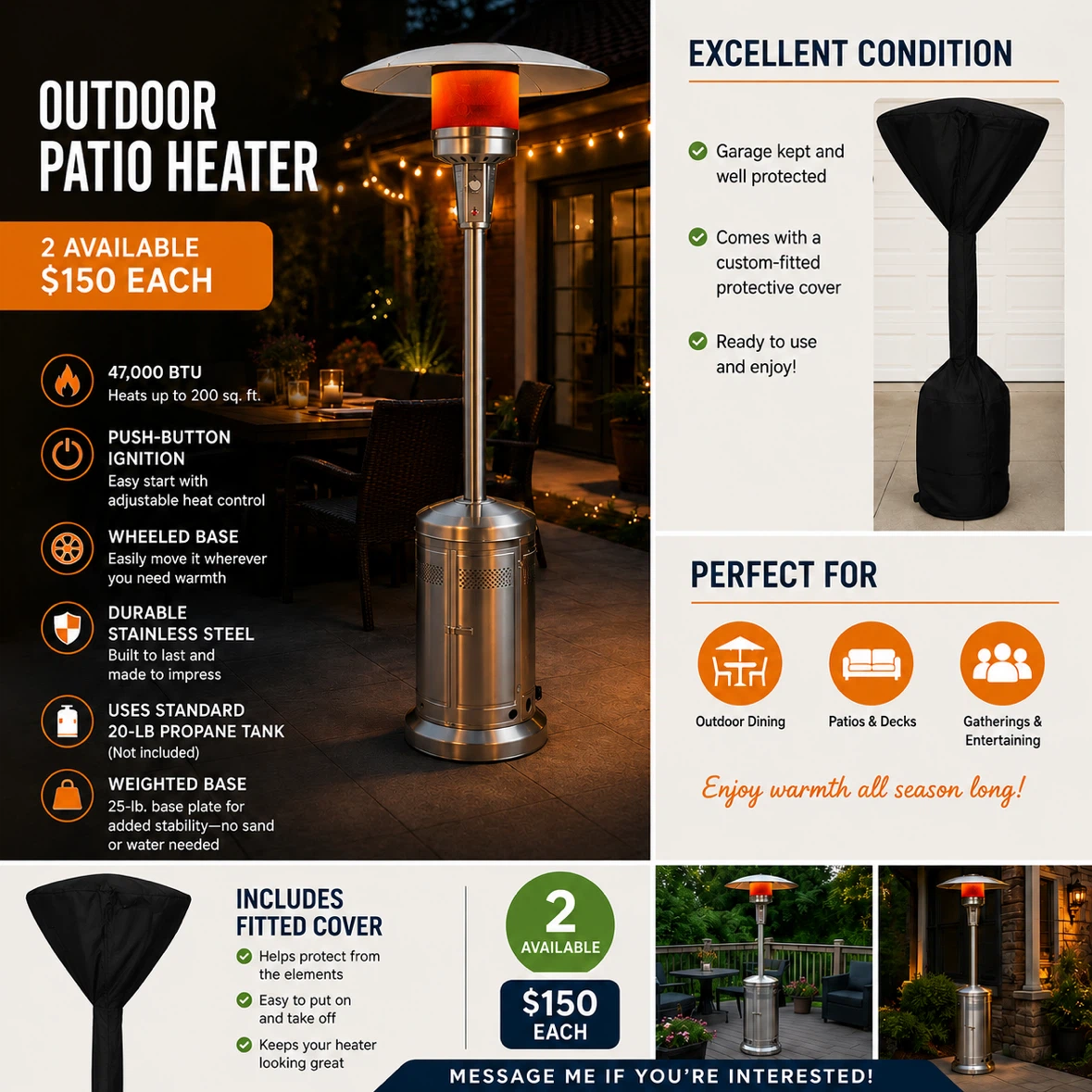 Outdoor Patio Heater – Garage Kept $150 EACH (2 Available)