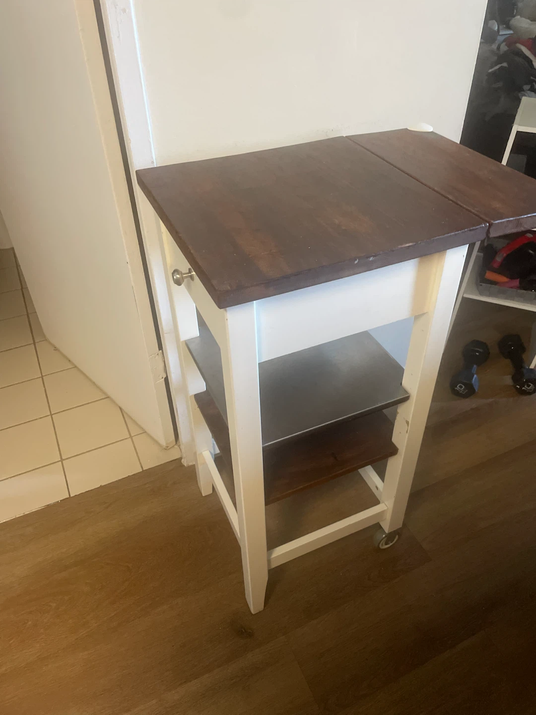 Wooden kitchen cart with wheels