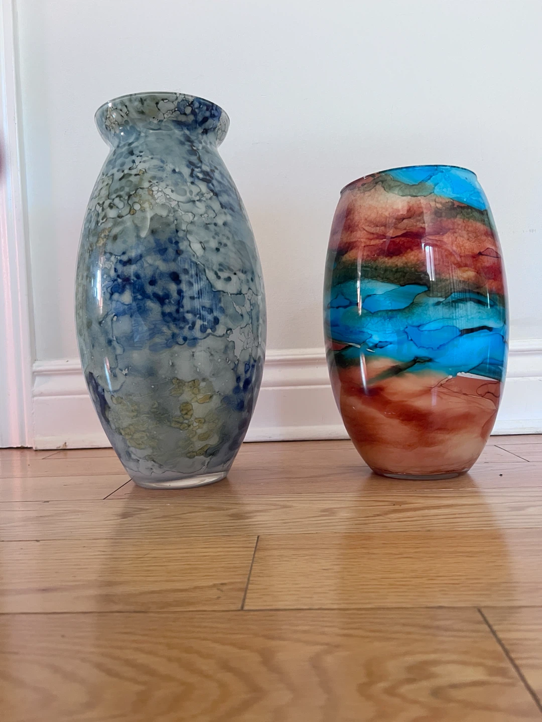 Glass Vase Set - Blue Swirl and Sunset Swirl