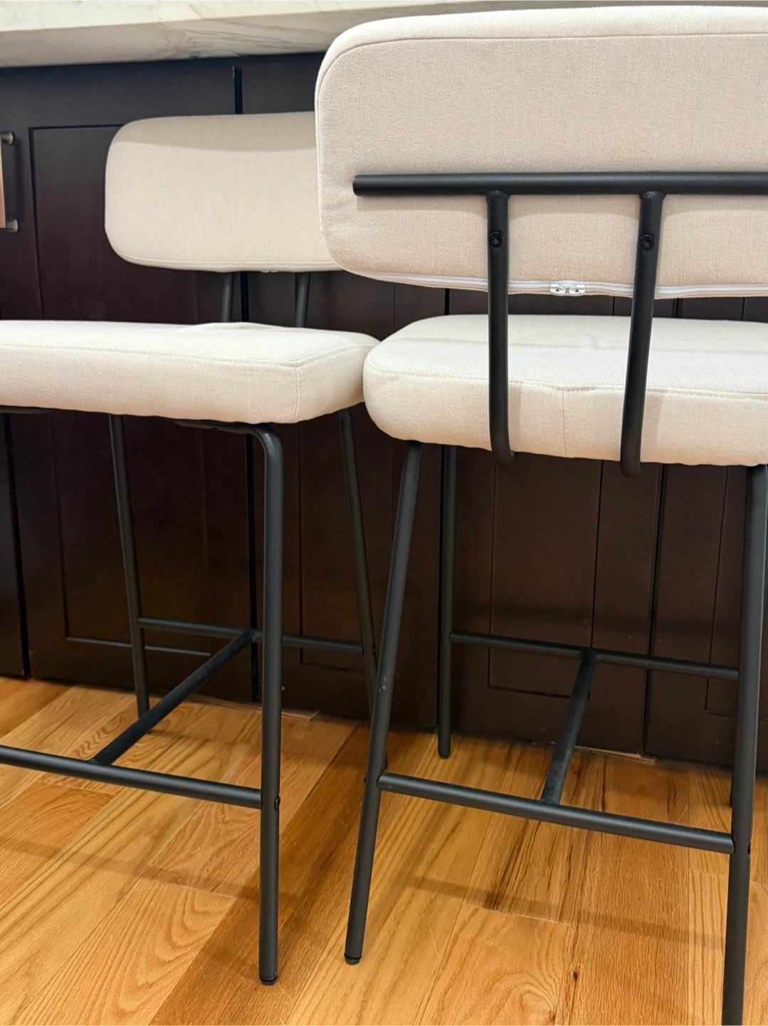 Pair of Modern Cream and Black Bar Stools