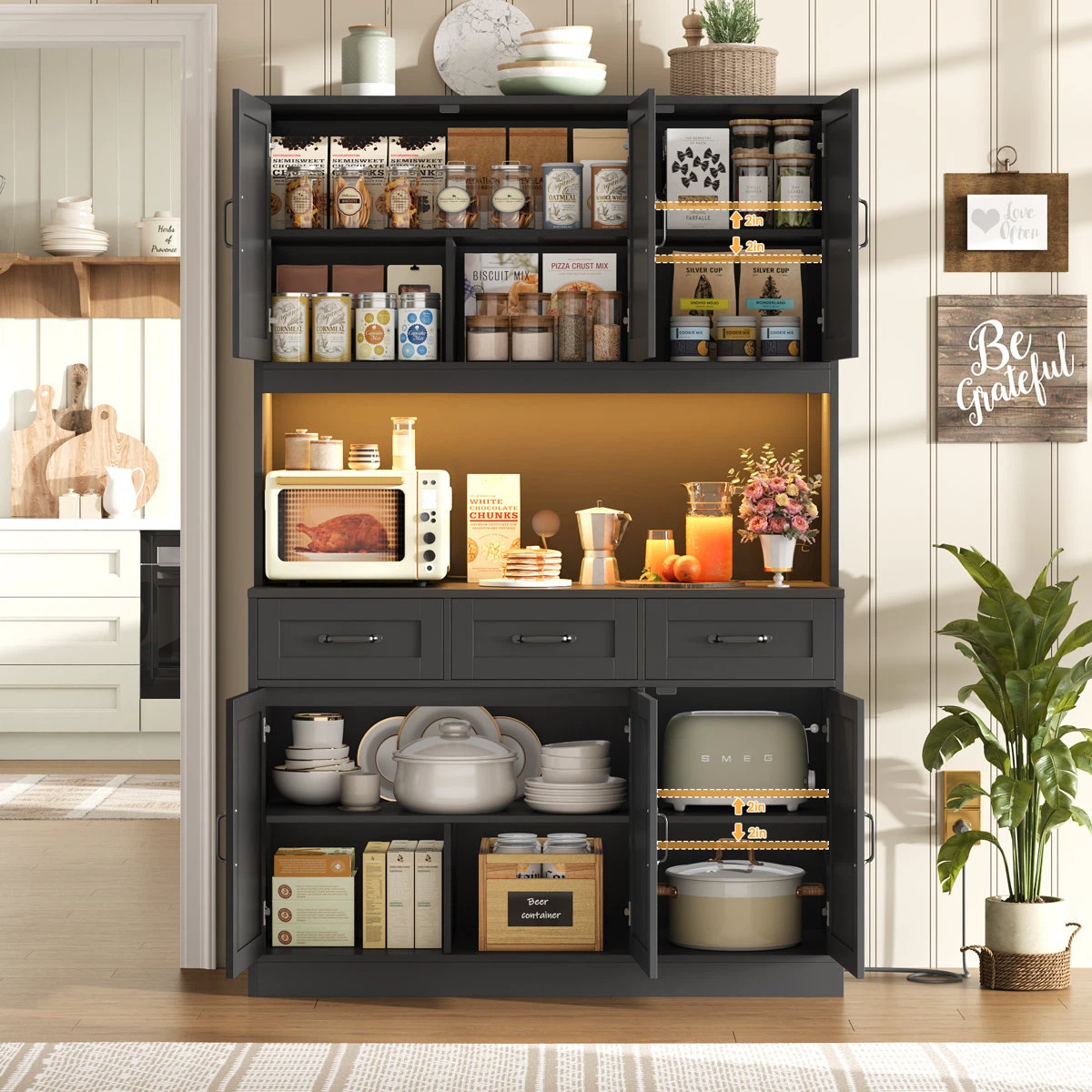 Dark Gray Kitchen Pantry Cabinet with Hutch - photo 2