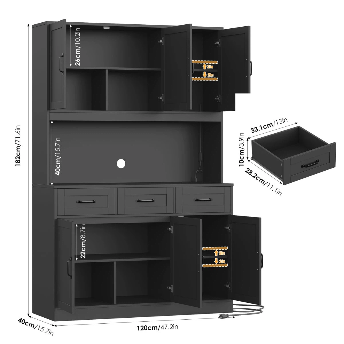 Dark Gray Kitchen Pantry Cabinet with Hutch - photo 3