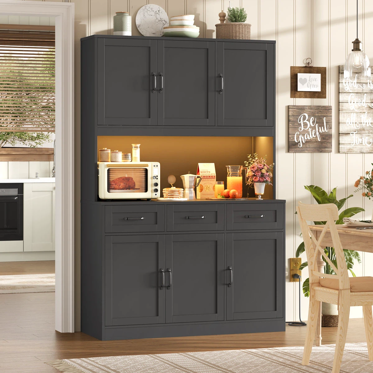 Dark Gray Kitchen Pantry Cabinet with Hutch - photo 4