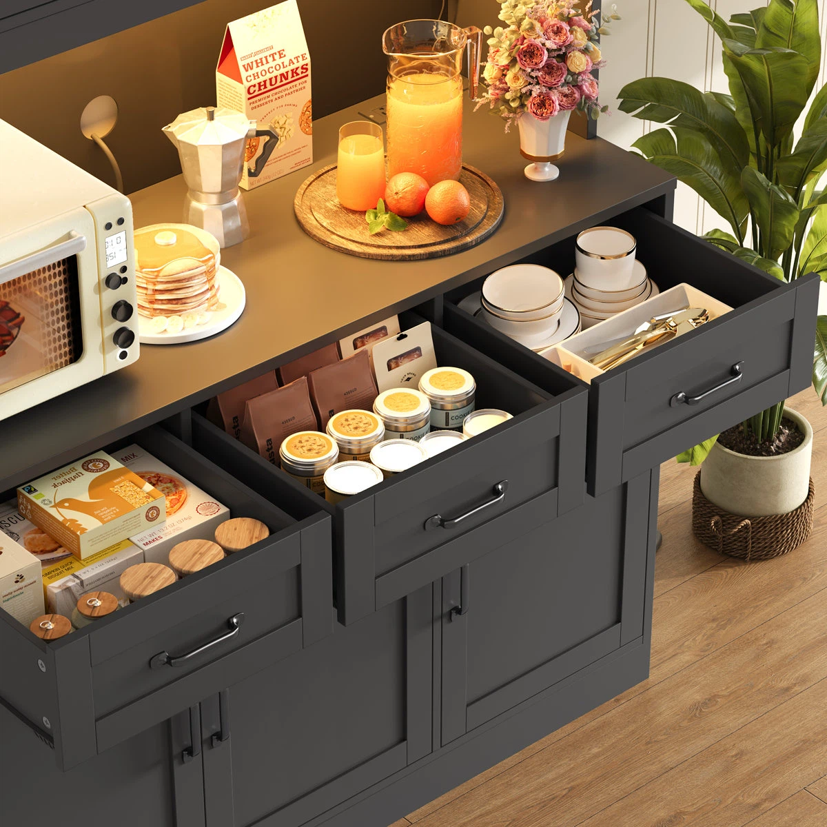 Dark Gray Kitchen Pantry Cabinet with Hutch - photo 5