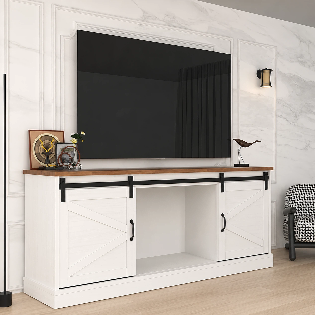 White Barn Door TV Stand Media Console - photo 3