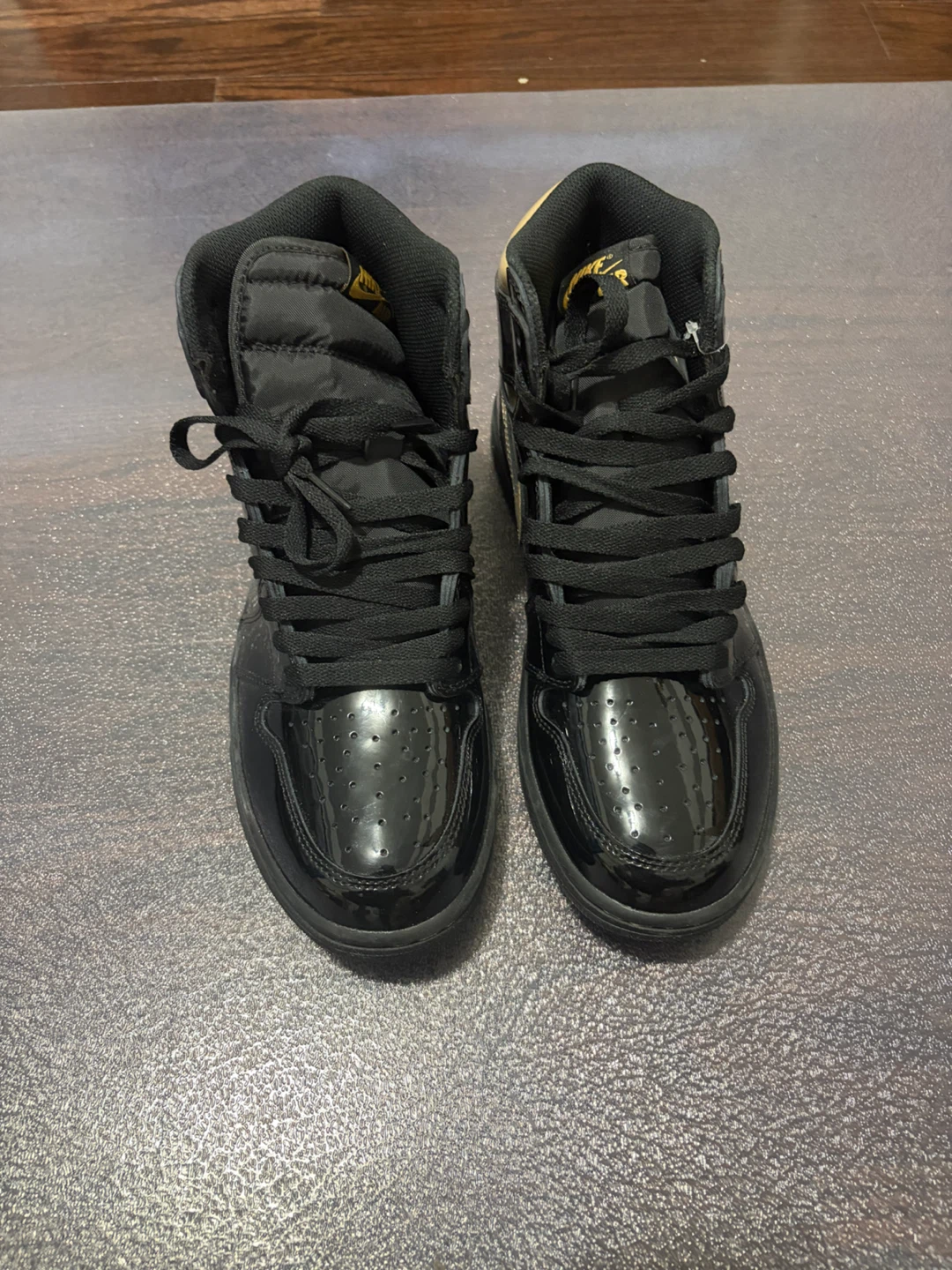Air Jordan 1 High Black Gold Patent Leather Sneakers - photo 3